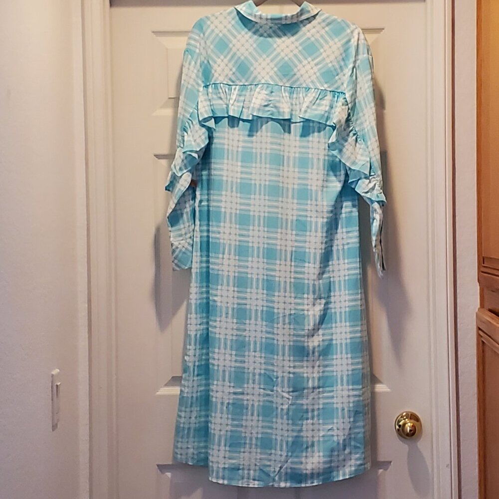 PLAID MIDI SHIRTDRESS with RUFFLED BACK